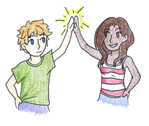 boy and girl high five illustration