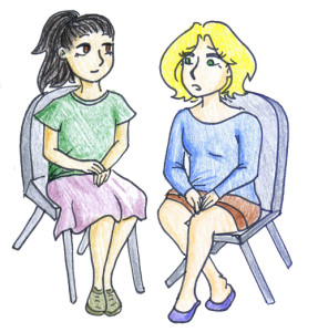 girls in chairs illustration