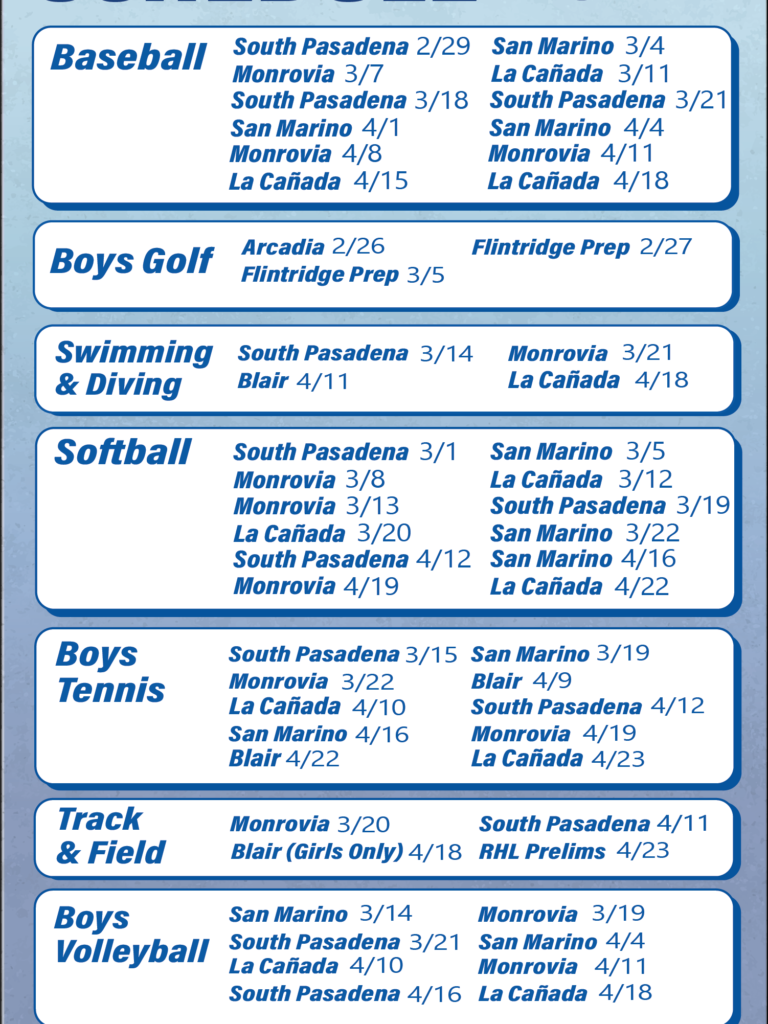 Spring sports schedule 2024